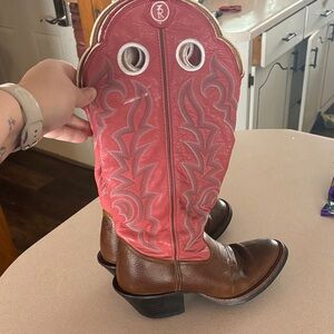 Tony Lama Brown and Red Leather Detail